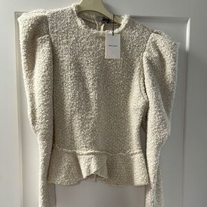 Cream Textured Long Sleeve sweater Top